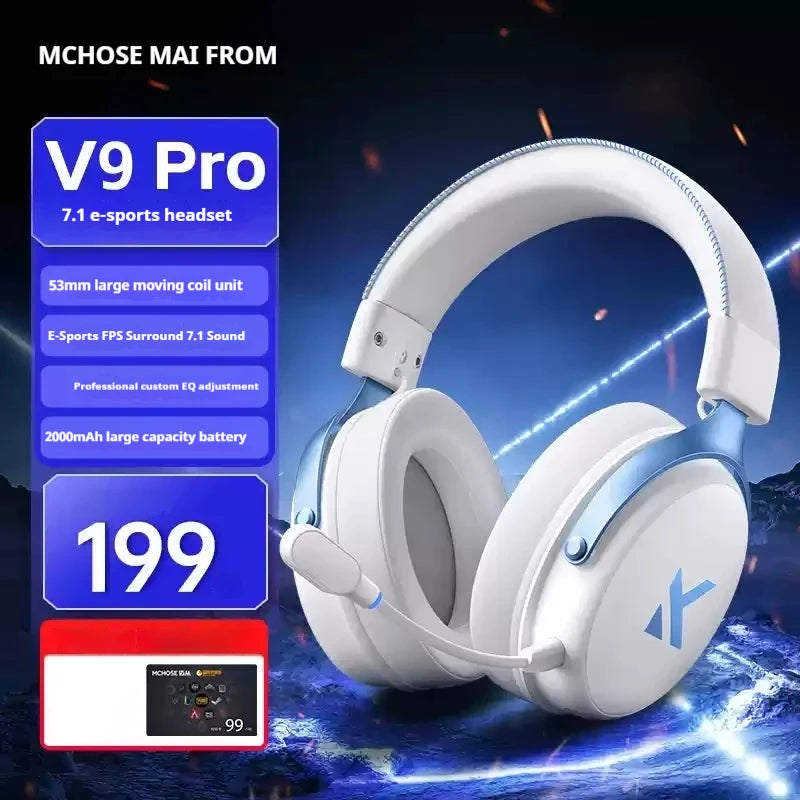 MCHOSE V9 Pro Tri-Mode Gaming Headset – 250-Hour Battery, 15ms Ultra-Low Latency, 53mm Drivers with 7.1 Surround Sound, AI Noise-Canceling Mic for PC/PS5/PS4/Switch/Mobile (Competes with $200+ Headsets)