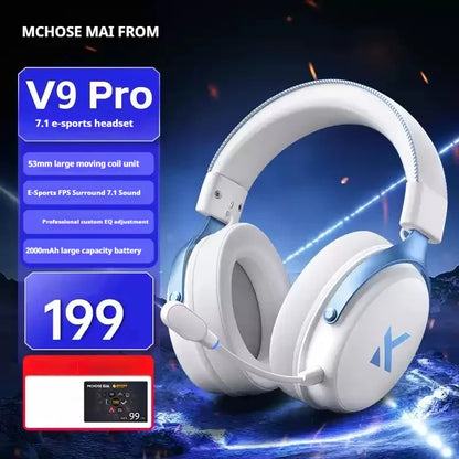 MCHOSE V9 Pro Tri-Mode Gaming Headset – 250-Hour Battery, 15ms Ultra-Low Latency, 53mm Drivers with 7.1 Surround Sound, AI Noise-Canceling Mic for PC/PS5/PS4/Switch/Mobile (Competes with $200+ Headsets)