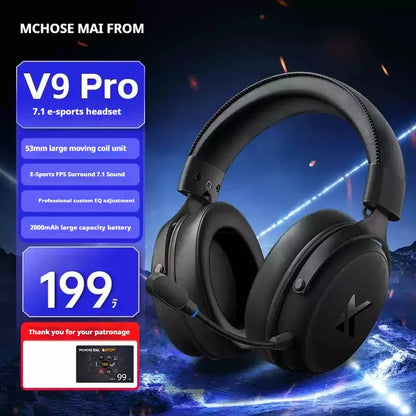 MCHOSE V9 Pro Tri-Mode Gaming Headset – 250-Hour Battery, 15ms Ultra-Low Latency, 53mm Drivers with 7.1 Surround Sound, AI Noise-Canceling Mic for PC/PS5/PS4/Switch/Mobile (Competes with $200+ Headsets)