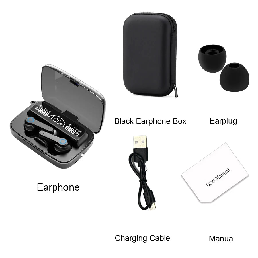 M19 Bluetooth 5.1 Wireless Earbuds with 2000mAh Power Bank Charging Case – True Wireless Gaming Earphones with LED Display, Touch Controls & Emergency Phone Charging