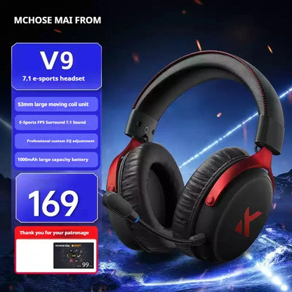MCHOSE V9 Pro Tri-Mode Gaming Headset – 250-Hour Battery, 15ms Ultra-Low Latency, 53mm Drivers with 7.1 Surround Sound, AI Noise-Canceling Mic for PC/PS5/PS4/Switch/Mobile (Competes with $200+ Headsets)