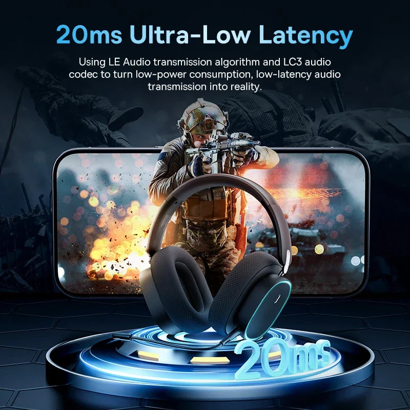 Baseus AeQur GH02 Gaming Wireless Headphones – Hi-Res Dual-Driver Audio, 20ms Ultra-Low Latency, Triple Connectivity (2.4G/Bluetooth/Wired), ChatMix Function, 40-Hour Battery for PC/PS5/Xbox/Switch