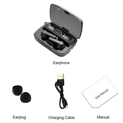 M19 Bluetooth 5.1 Wireless Earbuds with 2000mAh Power Bank Charging Case – True Wireless Gaming Earphones with LED Display, Touch Controls & Emergency Phone Charging