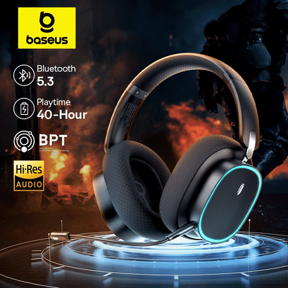 Baseus AeQur GH02 Gaming Wireless Headphones – Hi-Res Dual-Driver Audio, 20ms Ultra-Low Latency, Triple Connectivity (2.4G/Bluetooth/Wired), ChatMix Function, 40-Hour Battery for PC/PS5/Xbox/Switch