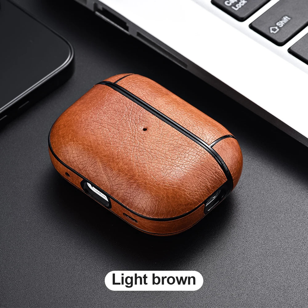 PU Leather Business Case for AirPods Pro 3/2 & AirPods 4/3 – Professional Protective Cover with Wireless Charging (USB-C & Lightning Compatible)