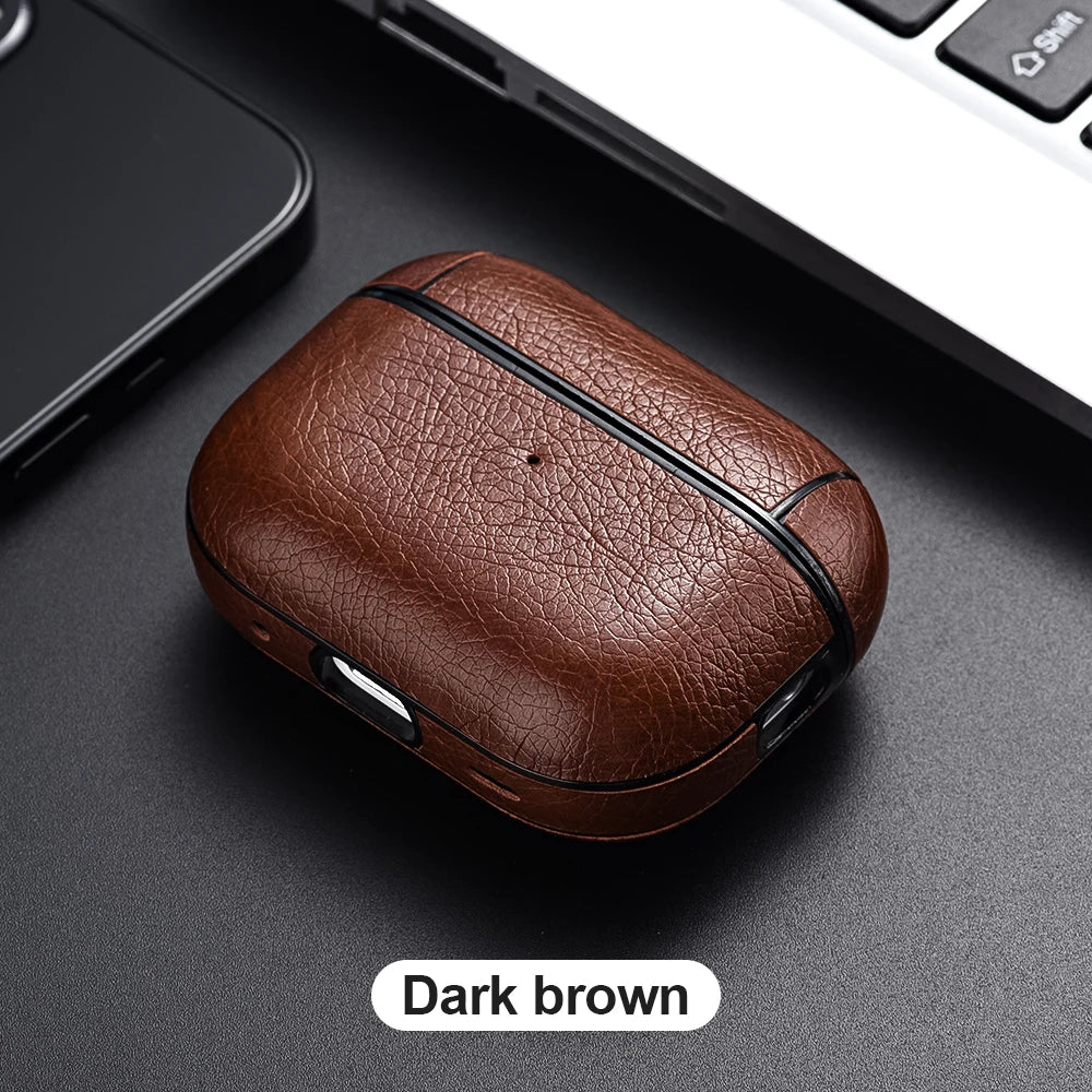 PU Leather Business Case for AirPods Pro 3/2 & AirPods 4/3 – Professional Protective Cover with Wireless Charging (USB-C & Lightning Compatible)