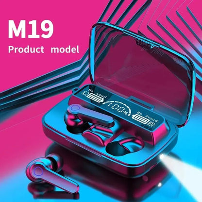 M19 Bluetooth 5.1 Wireless Earbuds with 2000mAh Power Bank Charging Case – True Wireless Gaming Earphones with LED Display, Touch Controls & Emergency Phone Charging
