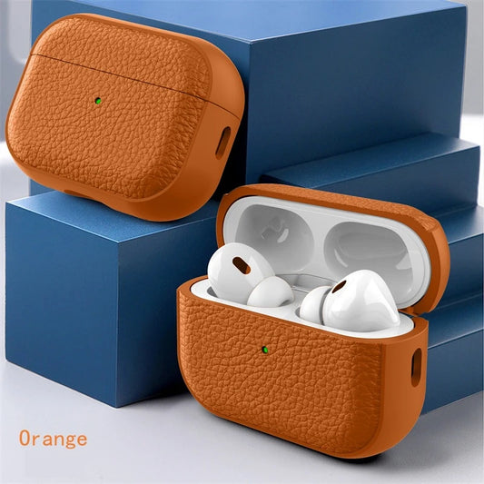 Leather-Textured TPU Case for AirPods 1/2/3/4 & Pro – Premium Feel Protective Cover with Anti-Slip Grip & Carabiner (Wireless Charging Compatible)