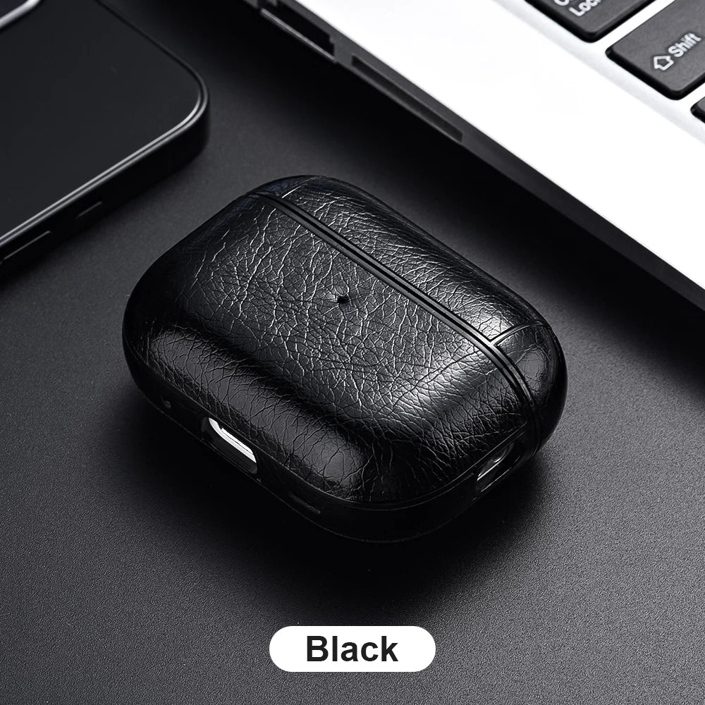 PU Leather Business Case for AirPods Pro 3/2 & AirPods 4/3 – Professional Protective Cover with Wireless Charging (USB-C & Lightning Compatible)